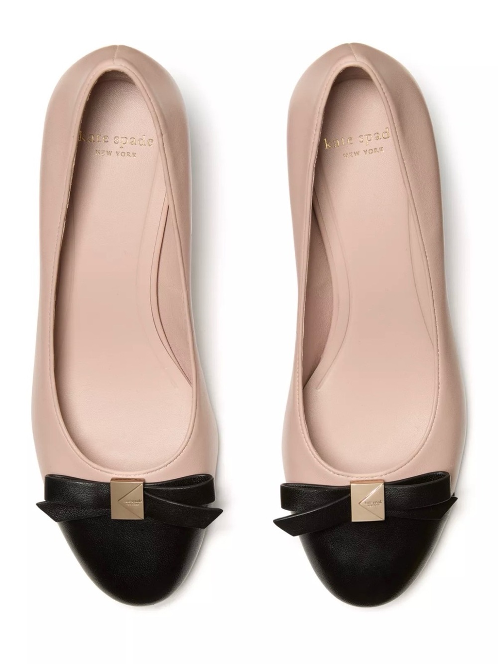 NWT and box kate spade Two-Tone Bow Cap-Toe Ballet Flats in Blush/Black size 10